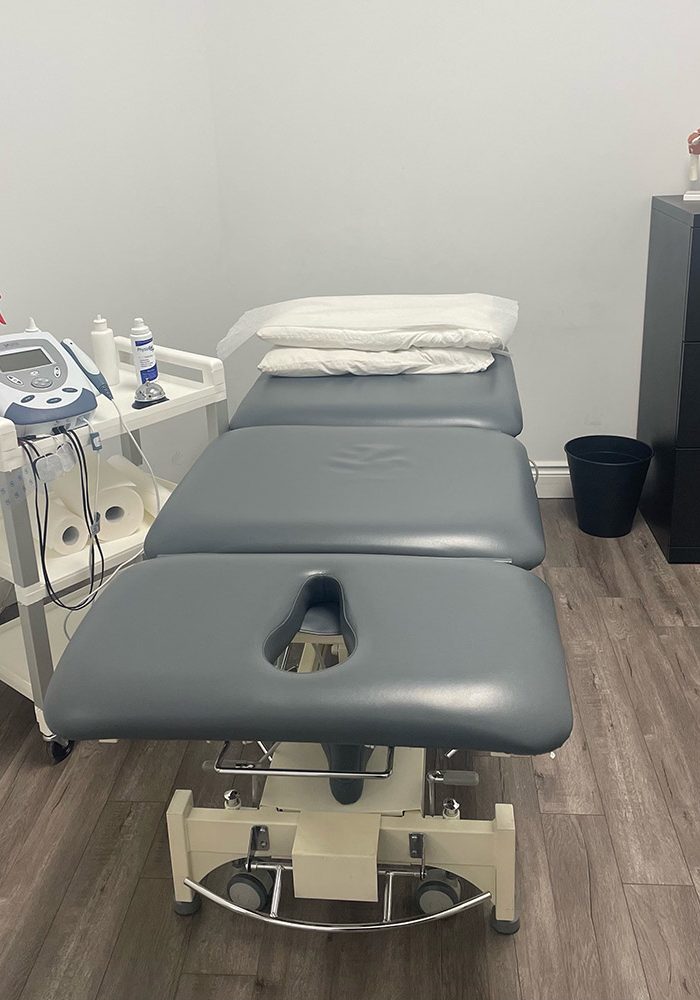 chiropractic table in the clinic